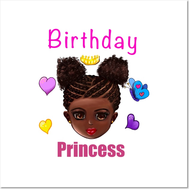 Birthday Princess Girls Birthday Party African American black girl Wall Art by Artonmytee